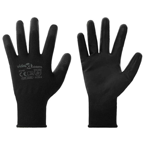 Gants de travail 12 pcs noir 10 / xl polyester