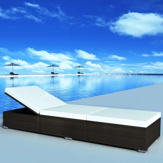 Chaise longue avec coussin résine tressée marron