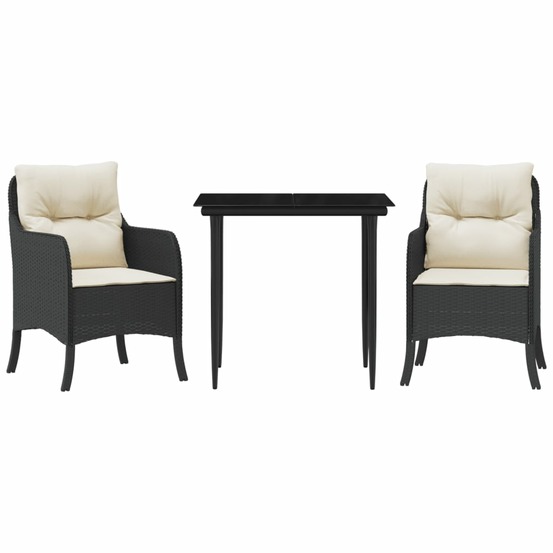 Ensemble à manger de jardin avec coussins 3 pcs noir