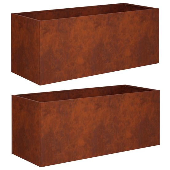 Cache-pot de jardin 2 pc rouillé 100 x 40 x 40 cm acier patiné