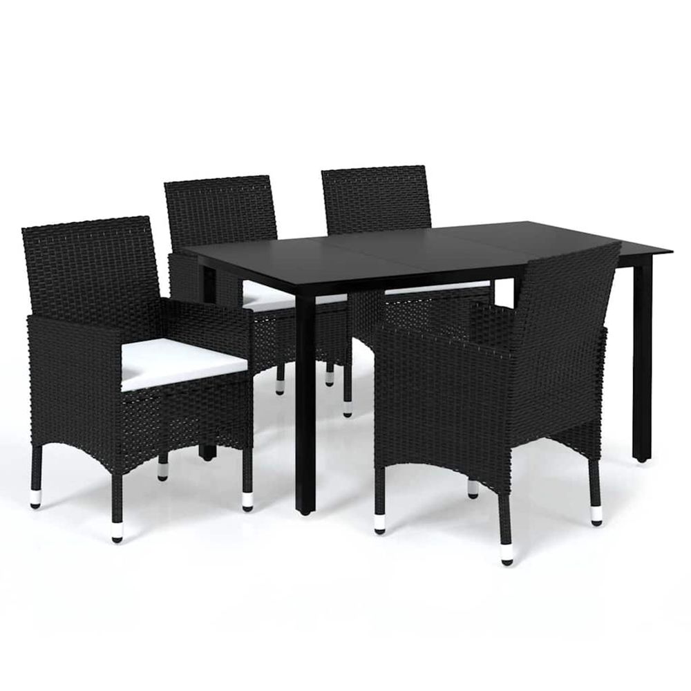 Ensemble à dîner de jardin avec coussins 5 pcs poly rotin noir