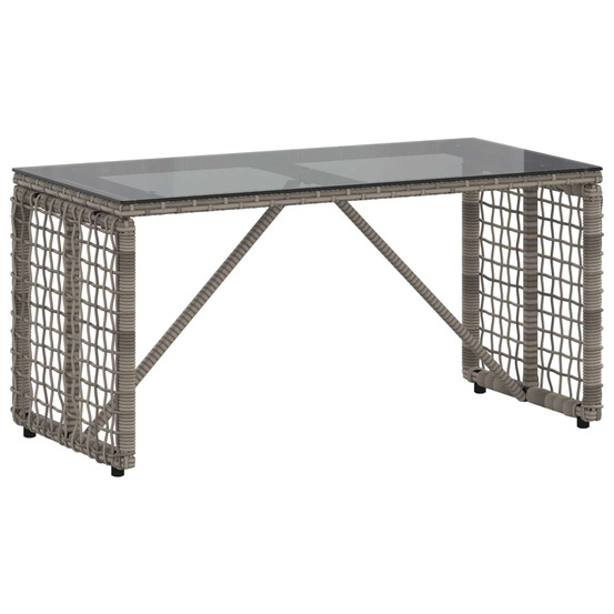 Table de jardin gris et noir 80 x 40 x 40 cm rattan pe et verre