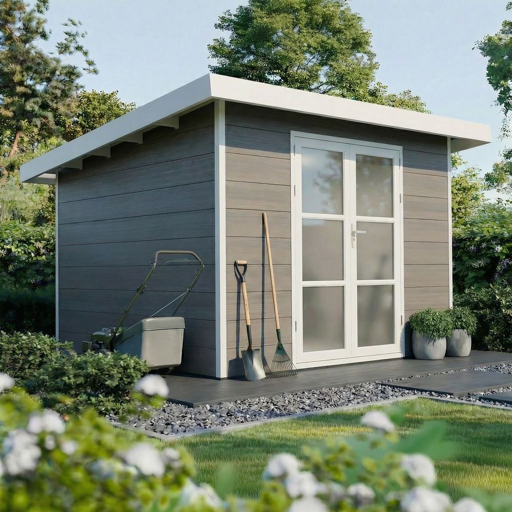 Abri de jardin composite alma - 9m2 gris/blanc - cabane de jardin