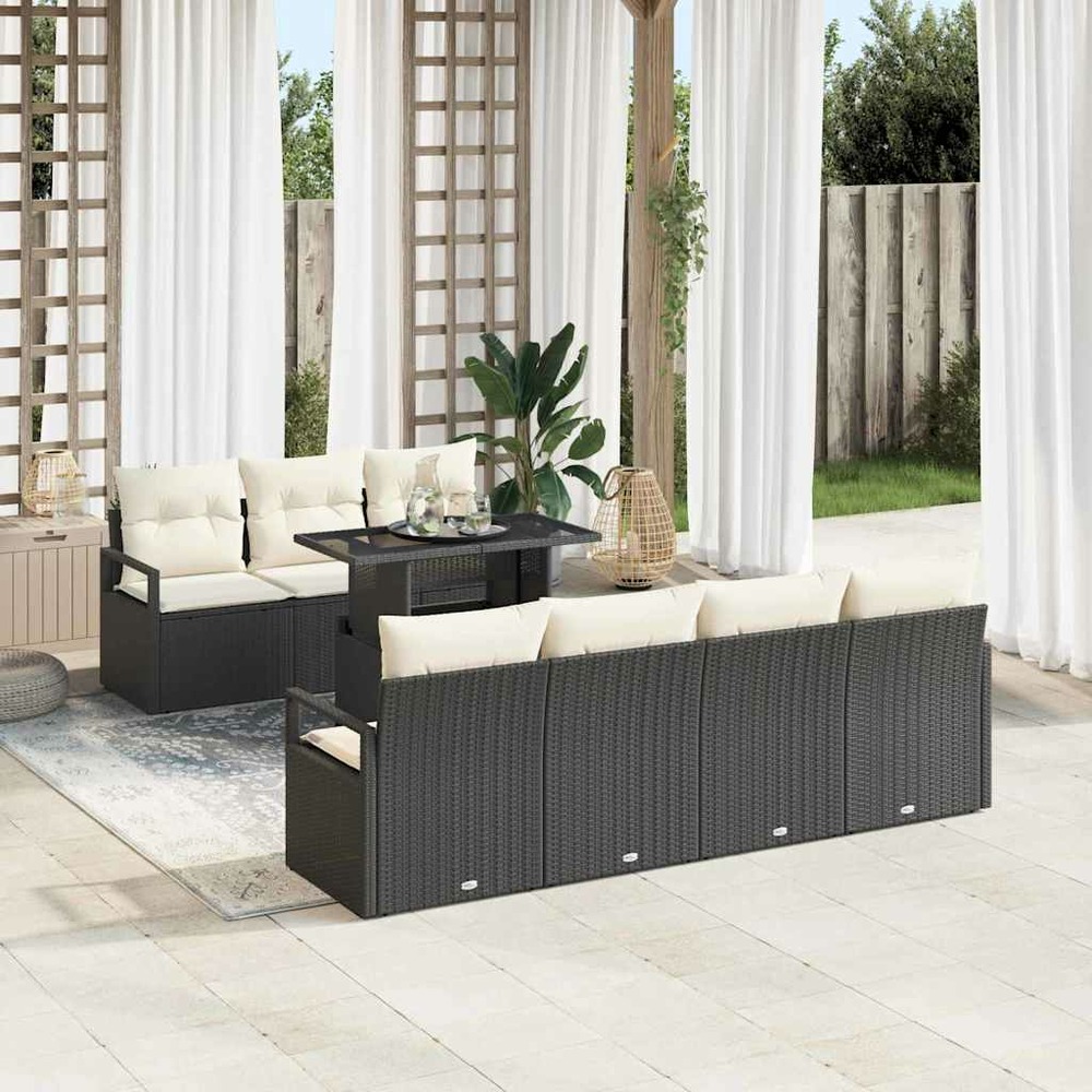 Ensemble de canapé de jardin 8 pcs noir poly rotin