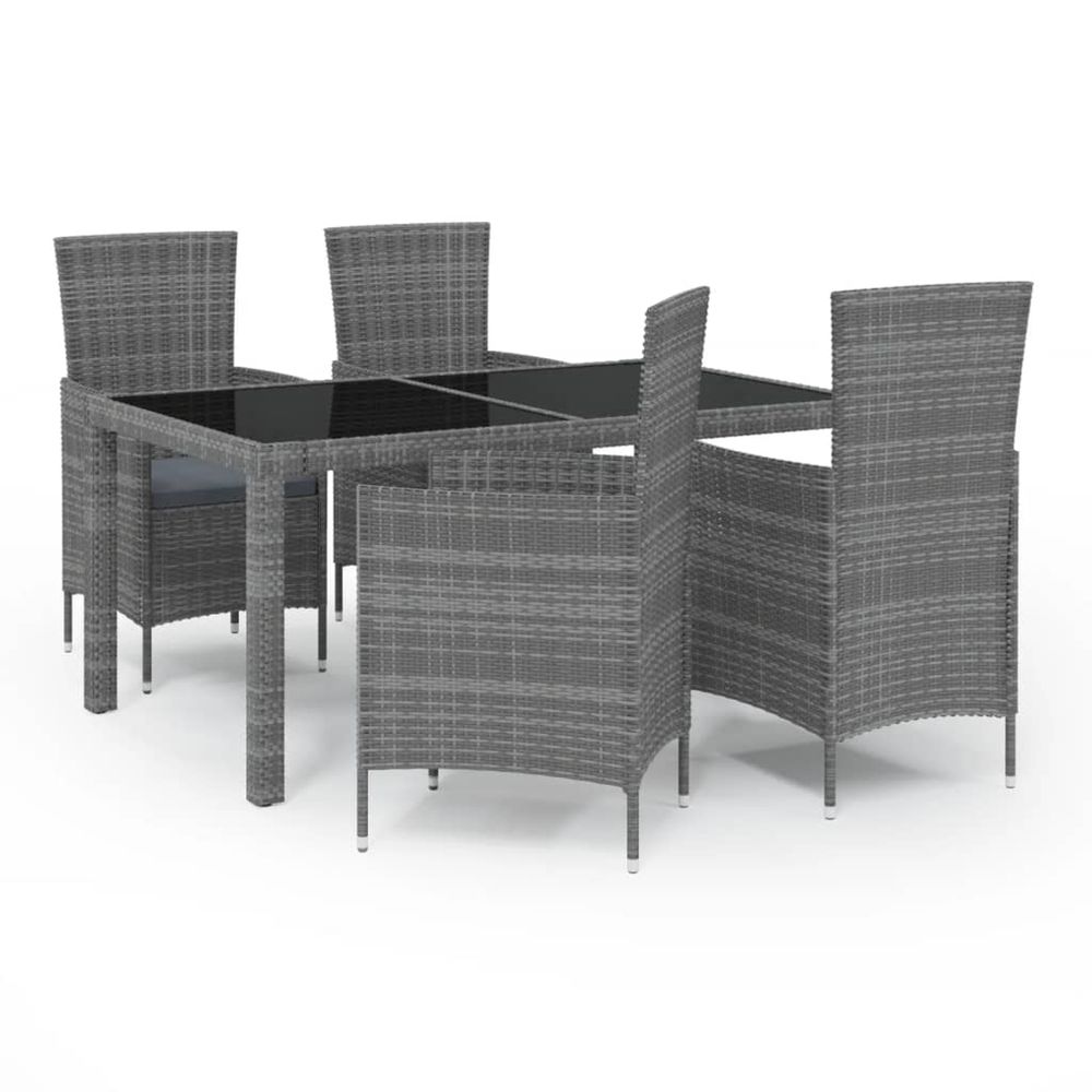 Ensemble à manger d'extérieur 5pcs coussins résine tressée gris