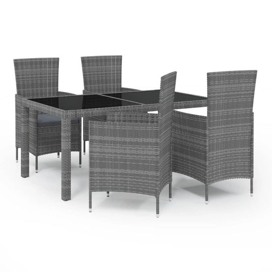 Ensemble à manger d'extérieur 5pcs coussins résine tressée gris