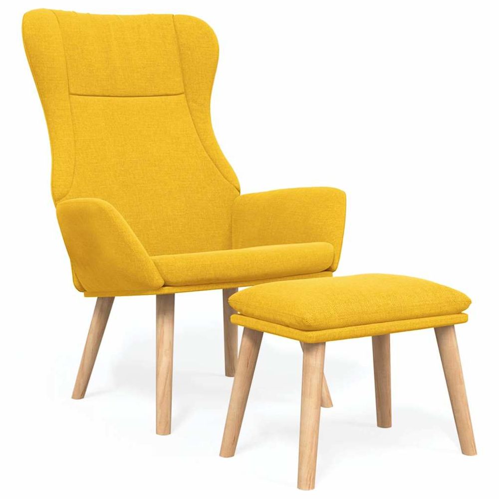 Chaise de relaxation avec repose-pied jaune moutarde tissu