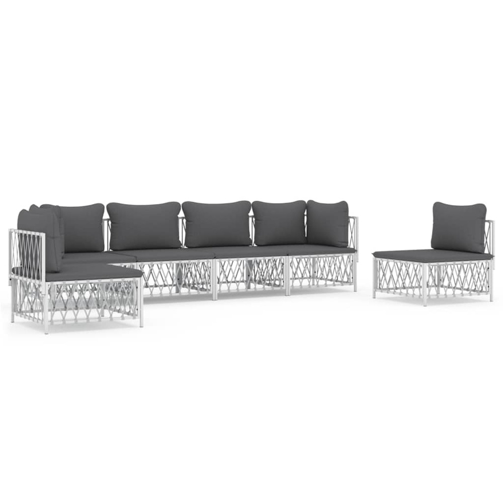 Salon de jardin avec coussins 6 pcs blanc acier