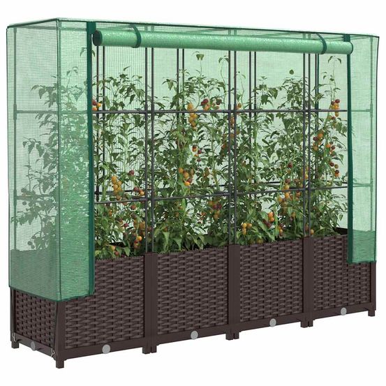 Longue serre de jardinage sur pieds cadre renforcé et housse climatique pour légumes variés brun 160 cm