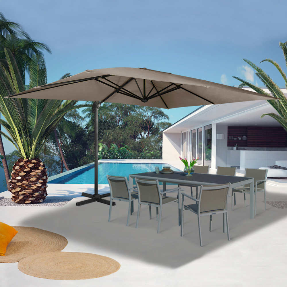Parasol déporté inclinable rotatif 360 calvi taupe 3x4 m avec housse