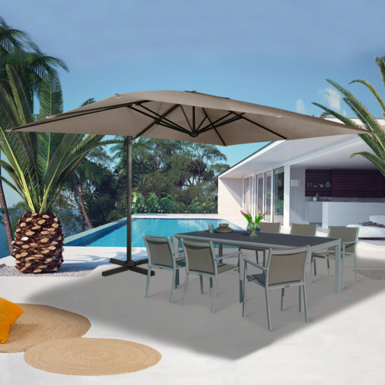 Parasol déporté inclinable rotatif 360 calvi taupe 3x4 m avec housse
