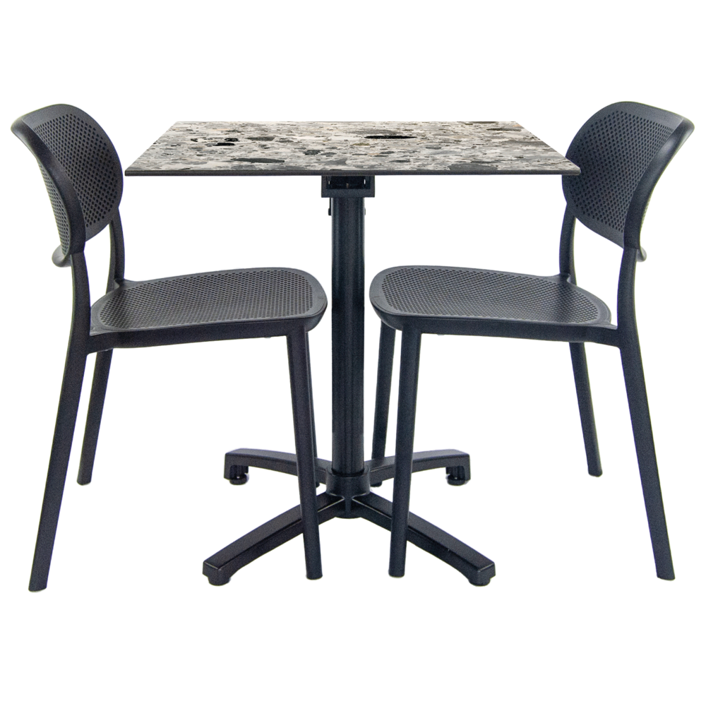 Lot de 1 table pliable décor galets + 2 chaises pour terrasse