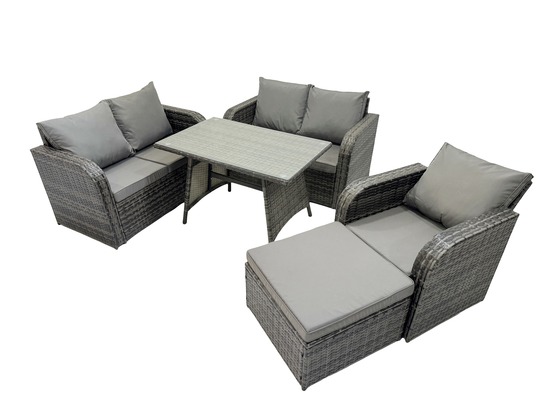 Ensemble de meubles de jardin en rotin avec table à manger fauteuil canapé d'amour grand tabouret gris foncé mixte