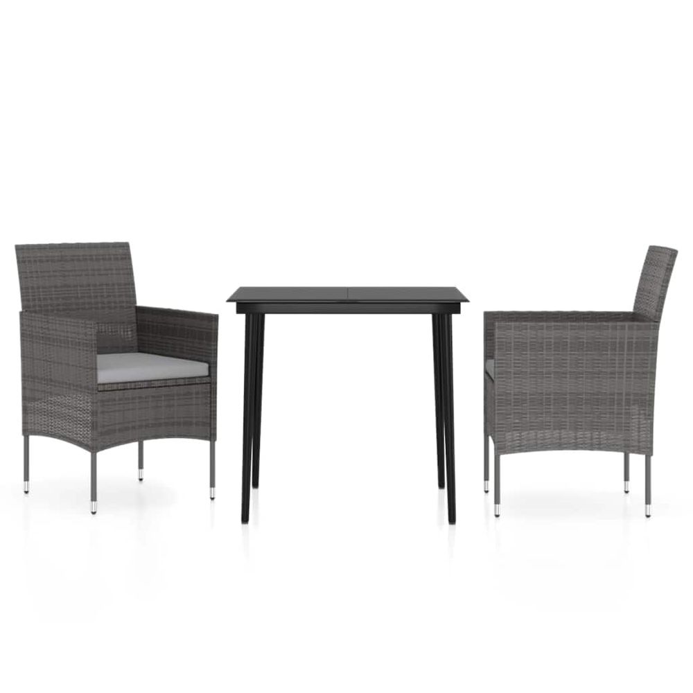 Ensemble à manger de jardin et coussins 3 pcs gris et noir
