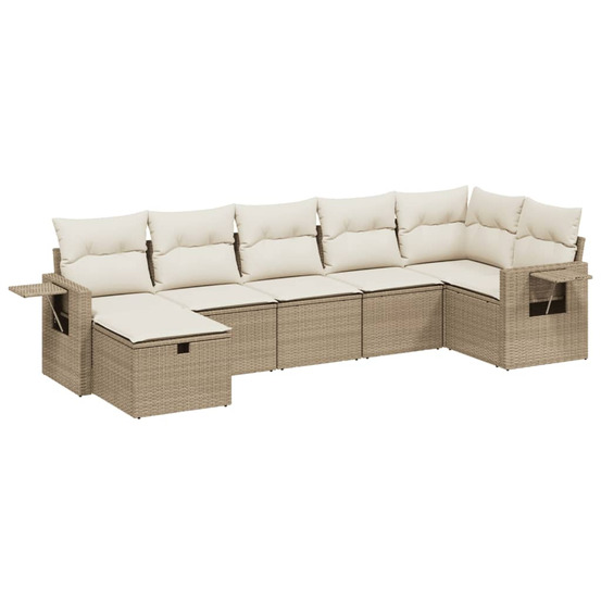 Salon de jardin avec coussins 7 pcs beige résine tressée