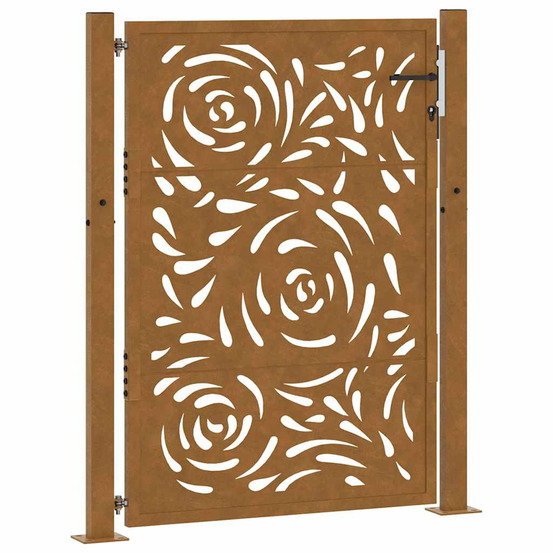 Portail de jardin 105 x 130 cm en acier patiné motif flamme