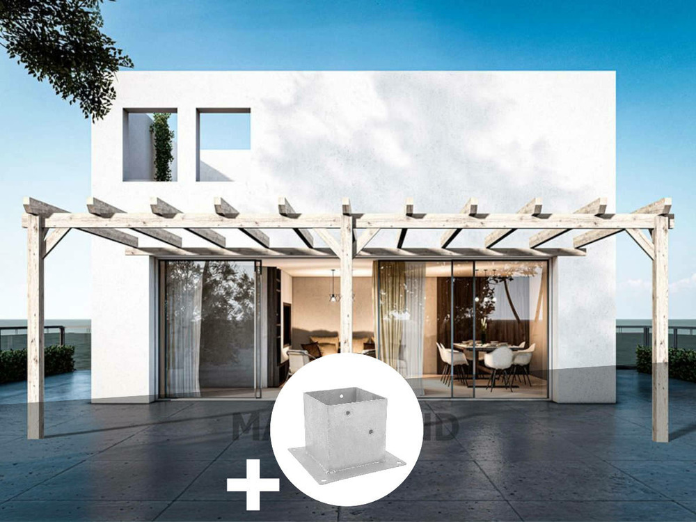 Pergola adossée en lamellé-collée avignon 500 x 400 cm + 2 supports poteaux - ma