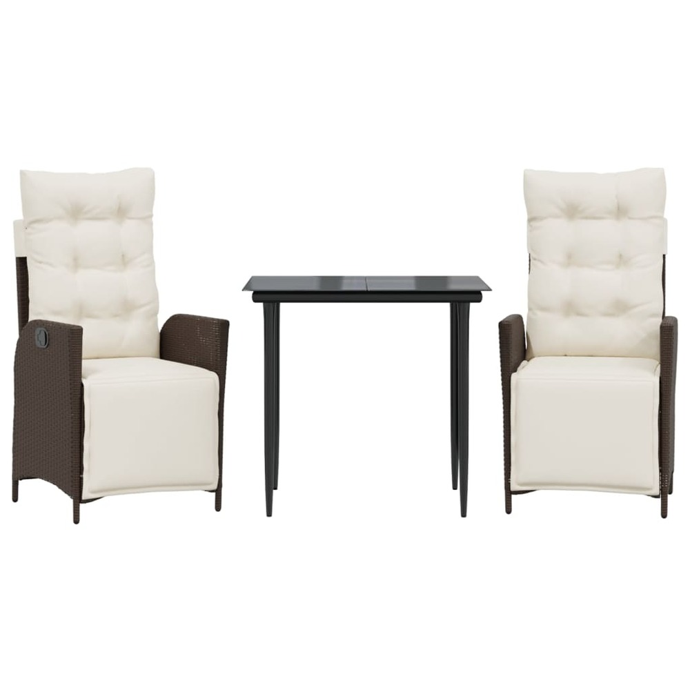 Ensemble à manger de jardin 3 pcs et coussins marron poly rotin