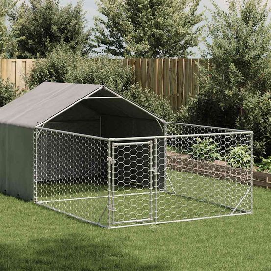 Chenil extérieur pour chien en acier galvanisé avec abri 7x2x1,5 m
