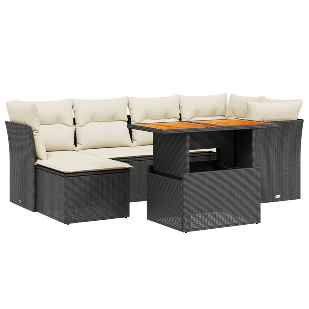 Salon de jardin 7 pcs avec coussins noir résine tressée