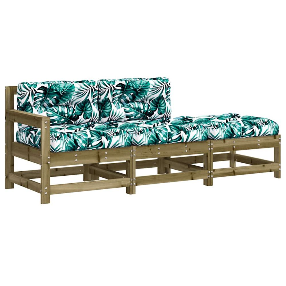 Salon de jardin 3 pcs avec coussins bois de pin imprégné