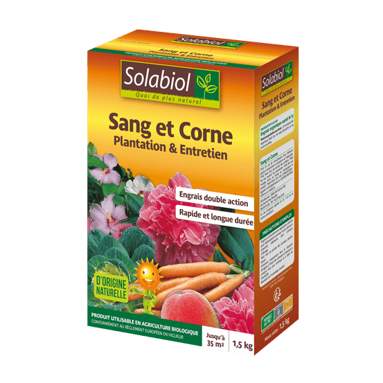 Solabiol engrais sang et corne - 1,5kg - jusqu'à 35m² - effet rapide (sang) & longue durée (corne) - facile a épandre