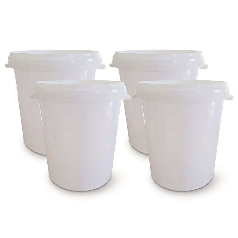 Lot de 4 seaux 30 litres blancs en polypropylène avec couvercle