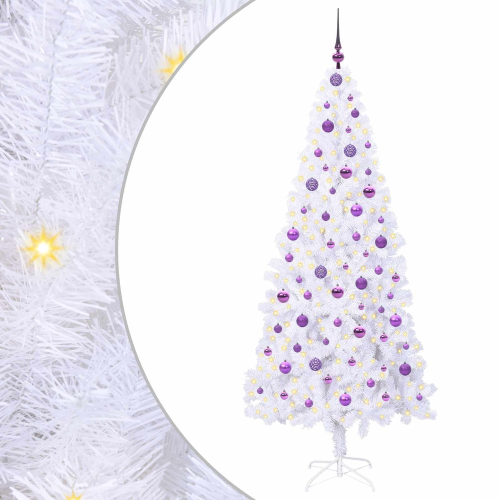 Sapin de noël artificiel avec 300 led blanc 210 cm pvc et acier