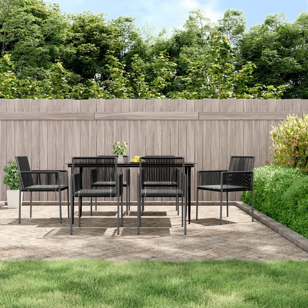 Ensemble à manger de jardin coussins 7 pcs noir rotin et acier