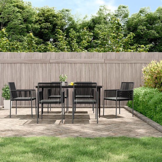 Ensemble à manger de jardin coussins 7 pcs noir rotin et acier