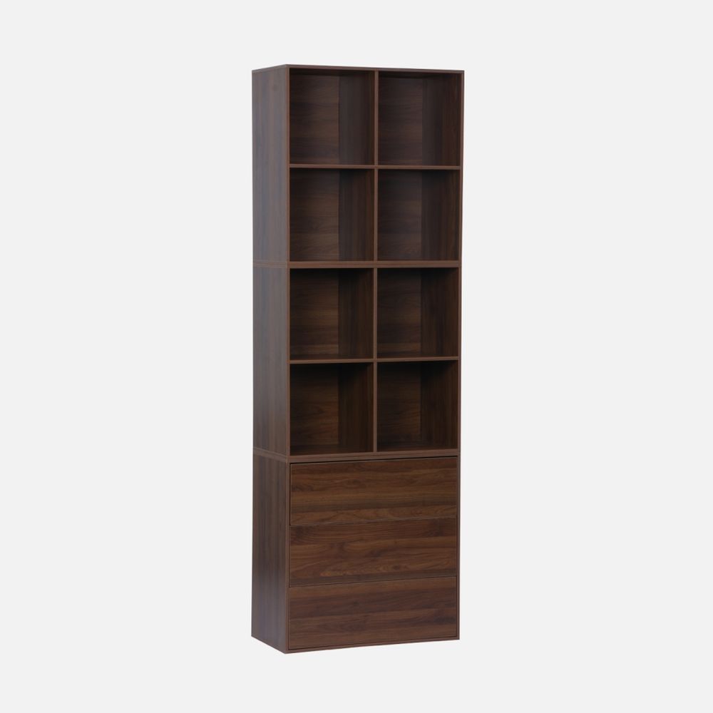 Etagère, bibliothèque modulable décor bois 3 éléments - 3 tiroirs 8 niches l 70 x p 35 x h 210cm - kompo