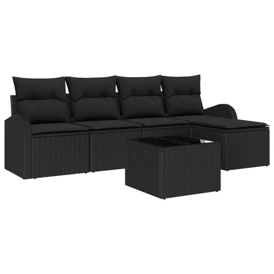 Ensemble de canapés avec coussin 6 pcs noir polyrotin