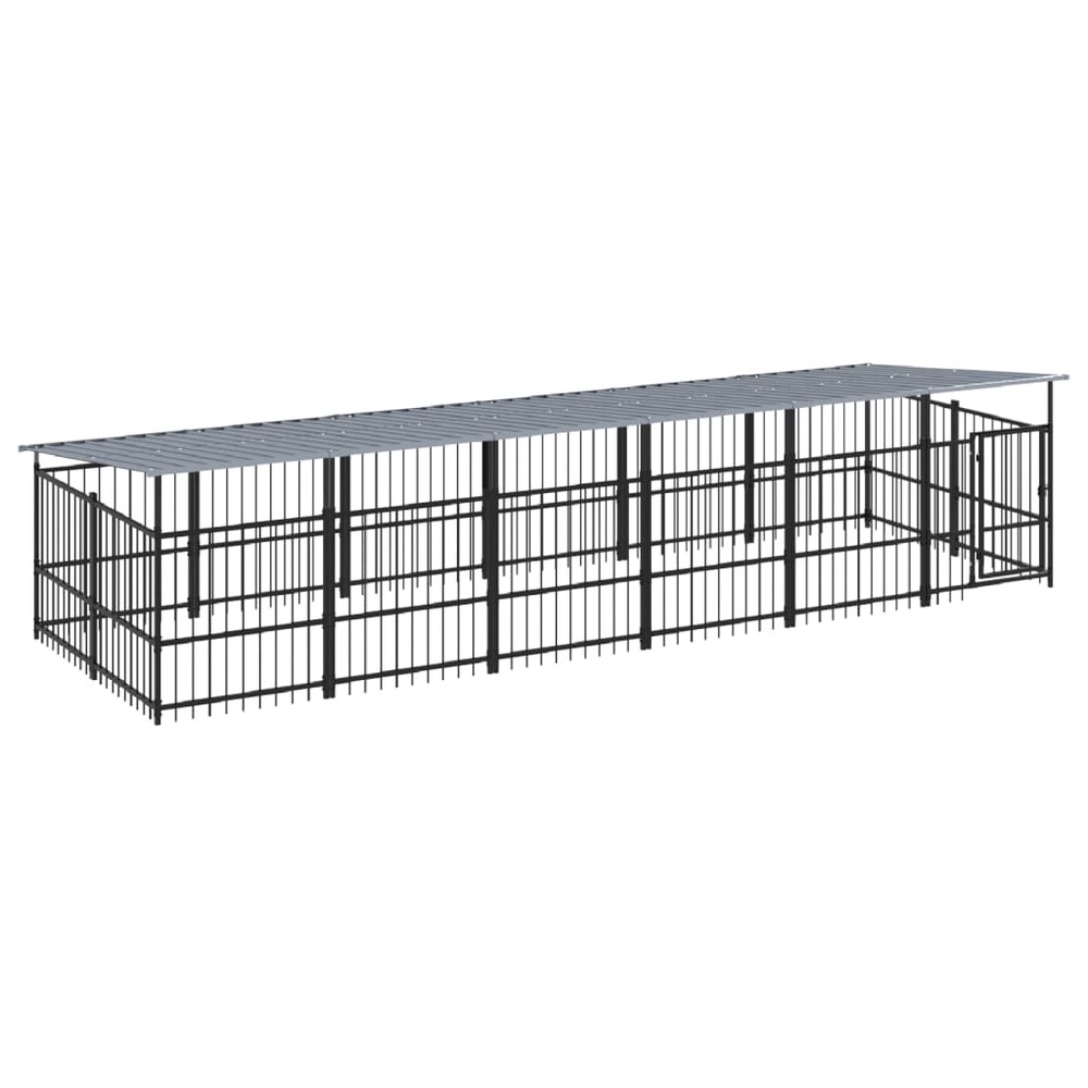 Chenil cage enclos pac animaux d'extérieur avec toit pour chiens acier 11,26 m² noir