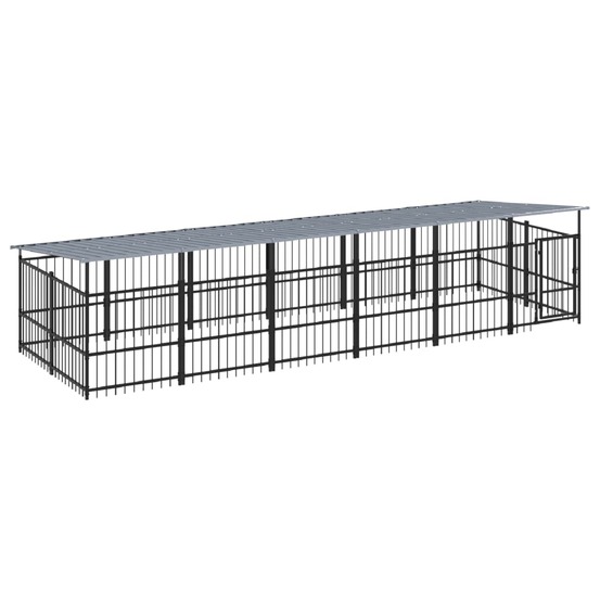 Chenil cage enclos pac animaux d'extérieur avec toit pour chiens acier 11,26 m² noir