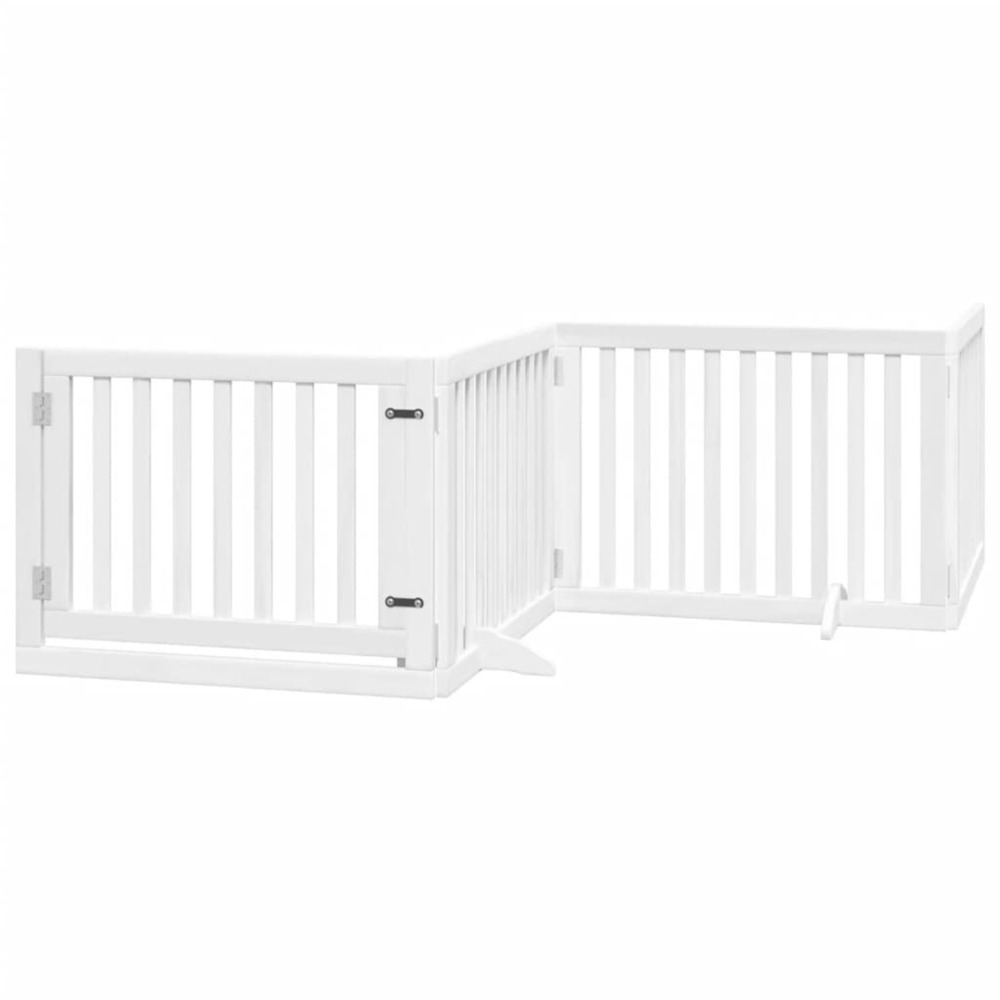 Barrière pour chiens et porte 4 panneaux blanc bois de peuplier