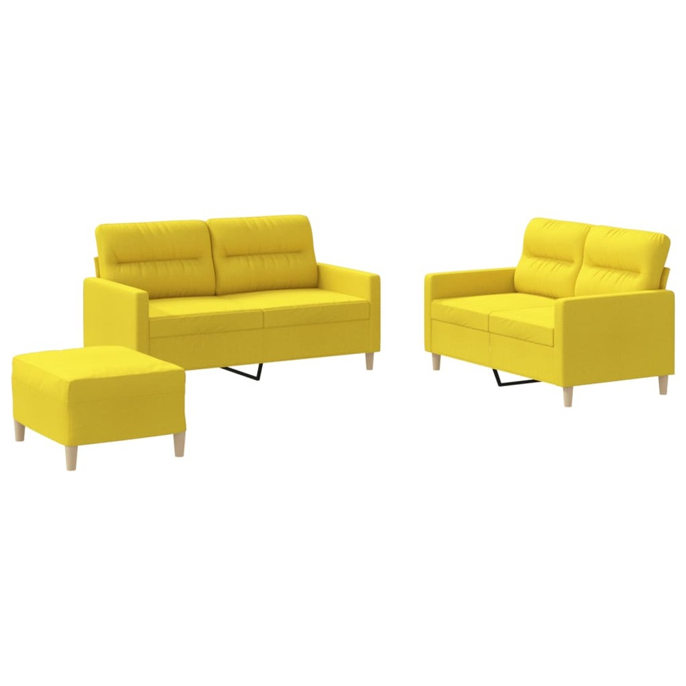 Ensemble de canapés 3 pcs avec coussins jaune clair tissu