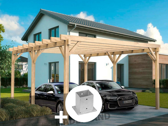 Carport en bois lamellé-collé nîmes 500 x 500 cm + 4 supports poteaux