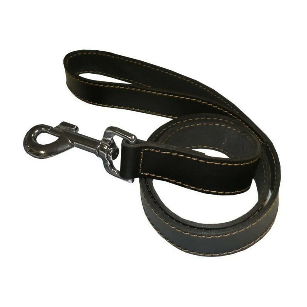 Yago laisse noir en cuir, longue laisse pour chien 1,20m, souple et resistante