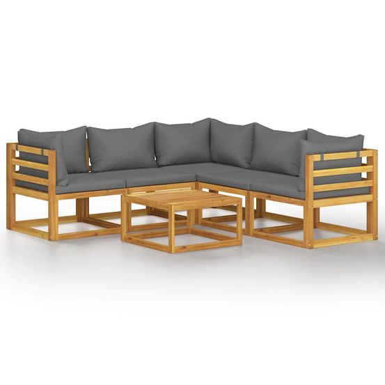 Salon de jardin 6 pcs avec coussin bois d'acacia solide