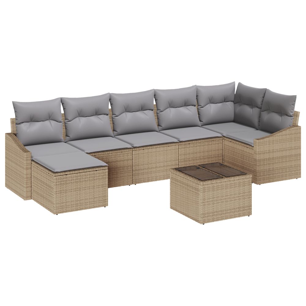 Ensemble de dîner de jardin de 8 pièces avec coussins rattan poly noir