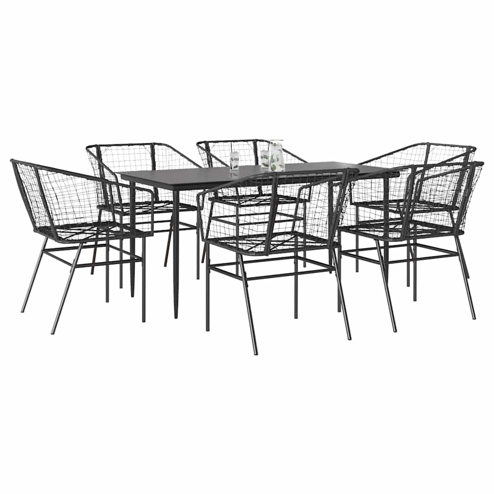 Ensemble à manger de jardin 7pcs noir poly rotin verre