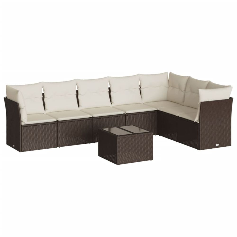 Salon de jardin 8 pcs avec coussins marron résine tressée
