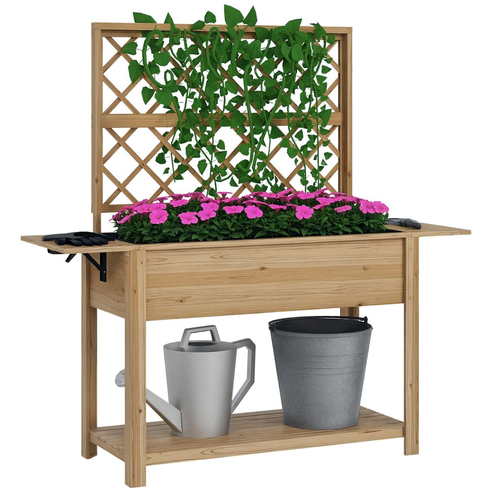 Jardinière surélevée bois treillis étagères potager extérieur 140x45x151cm naturel