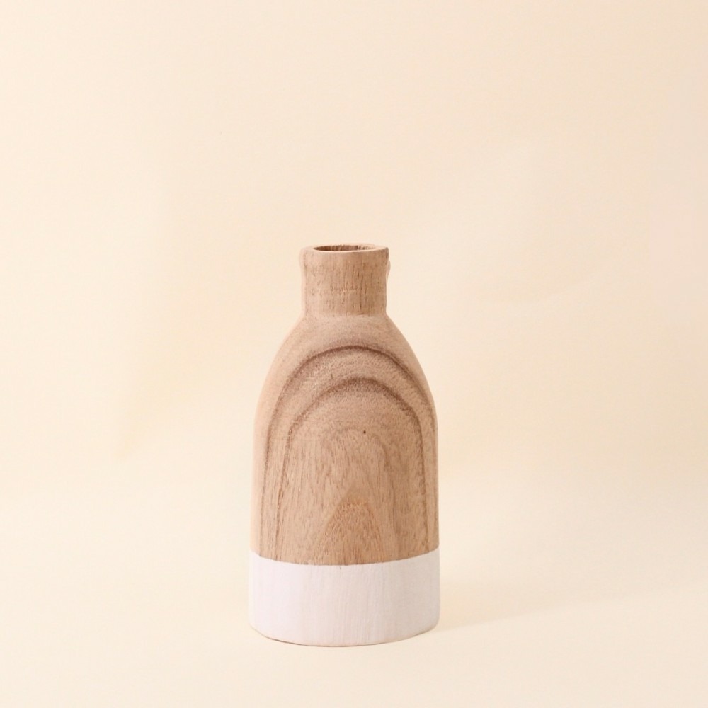 Vase bouteille en bois 20cm, zen
