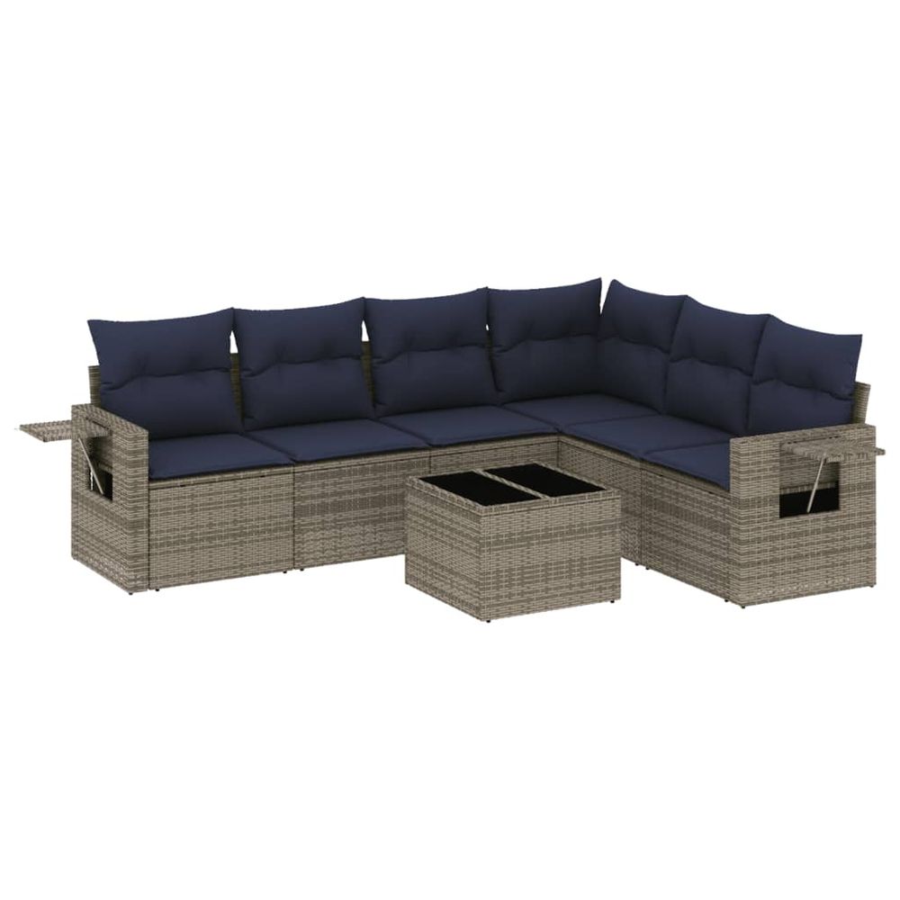 Ensemble de canapé de jardin 7 pcs avec coussins gris résine tressée