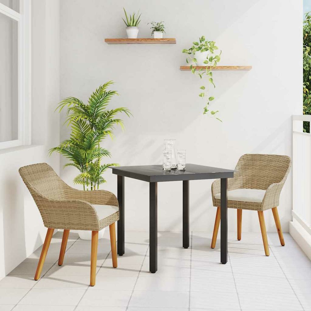 Ensemble de salle à manger pour jardin 3 pcs beige polyrotin