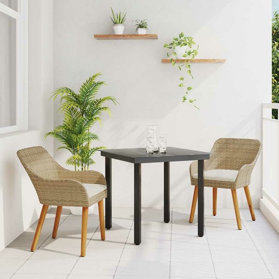 Ensemble de salle à manger pour jardin 3 pcs beige polyrotin