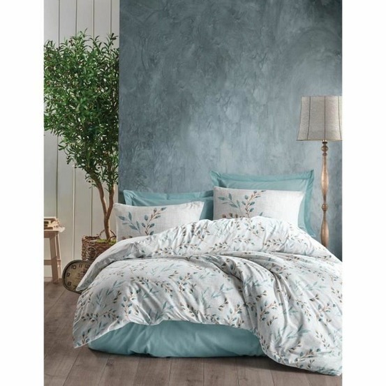Parure de lit - housse de couette 220 x 240 + 2 taies d'oreiller 60 x 60 coton renforcé - menthe