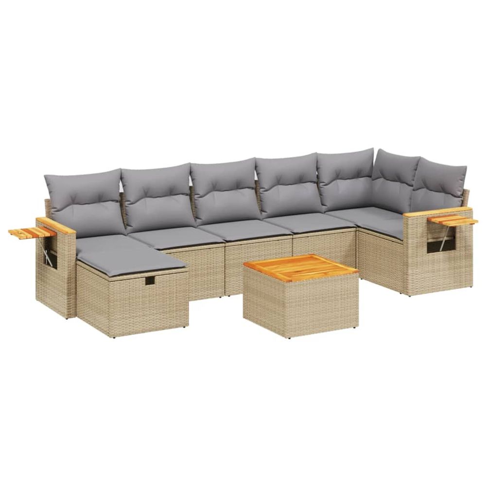 Salon de jardin avec coussins 8pcs beige résine tressée