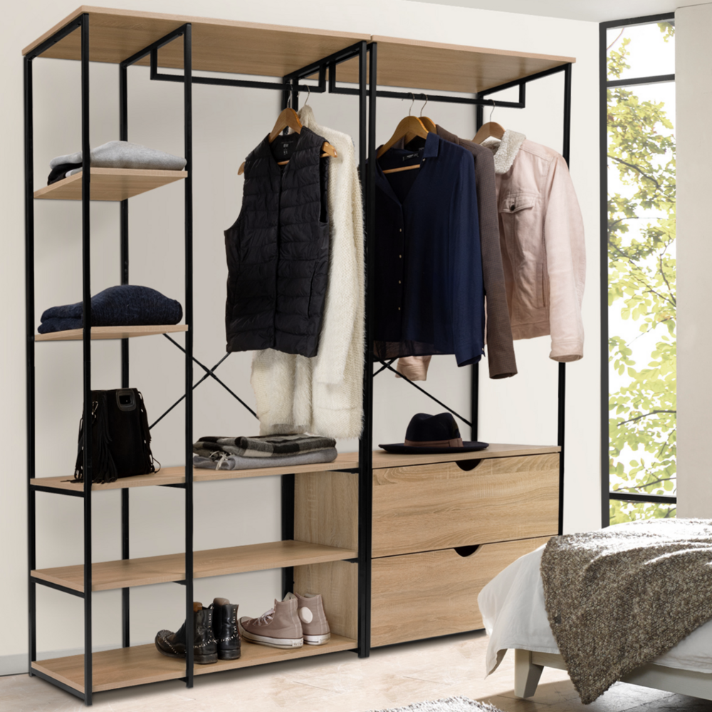 Dressing modulable double penderie étagères et 2 tiroirs detroit design industriel